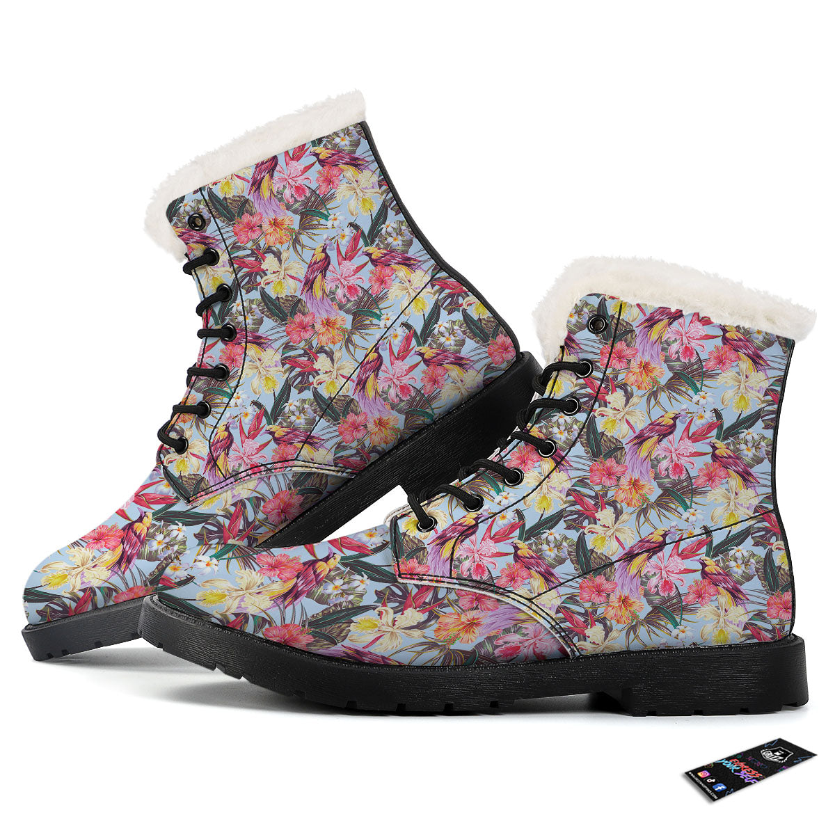 Hawaiian Pink Hibiscus Print Pattern Winter Boots-grizzshop