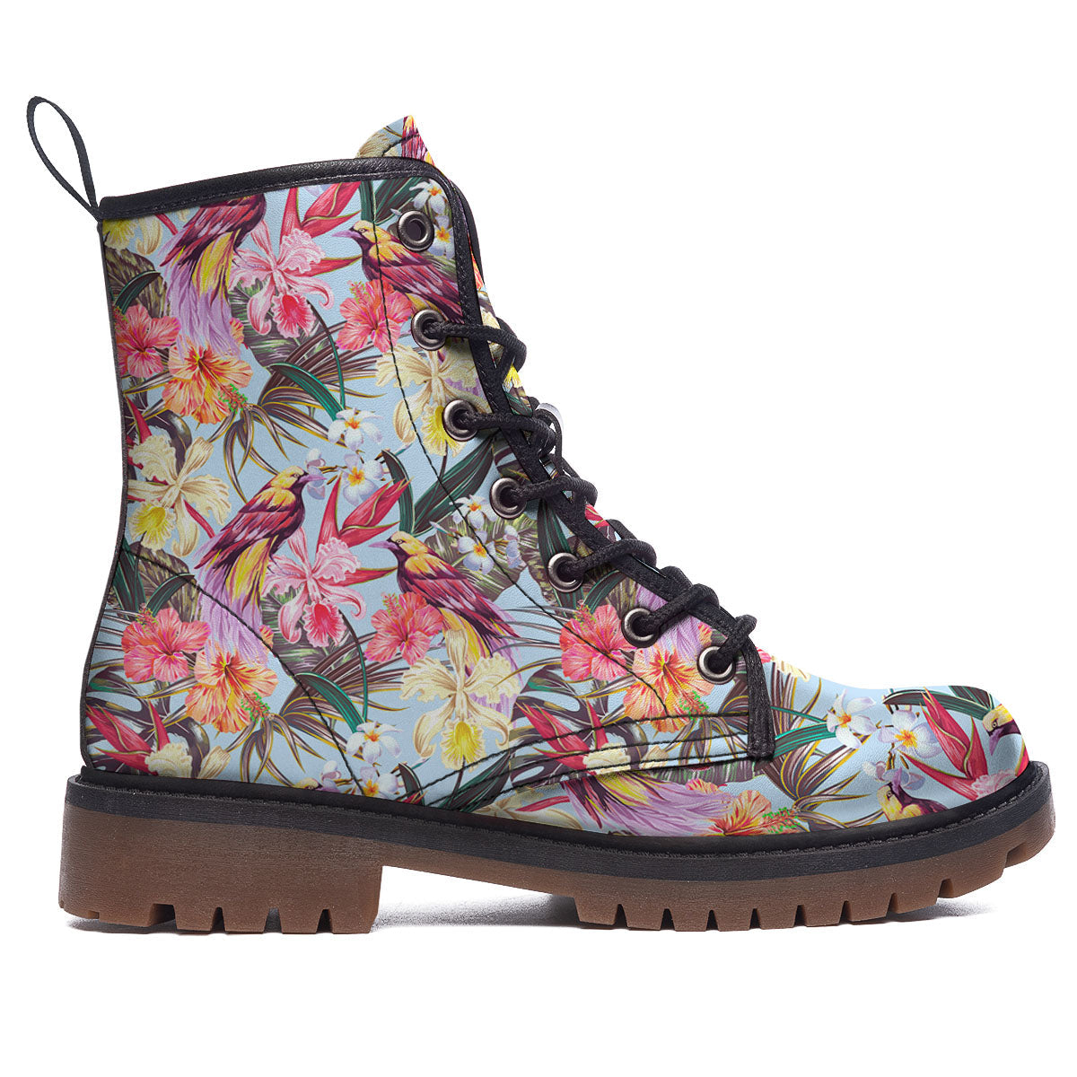 Hawaiian Pink Hibiscus Print Pattern Work Boots-grizzshop