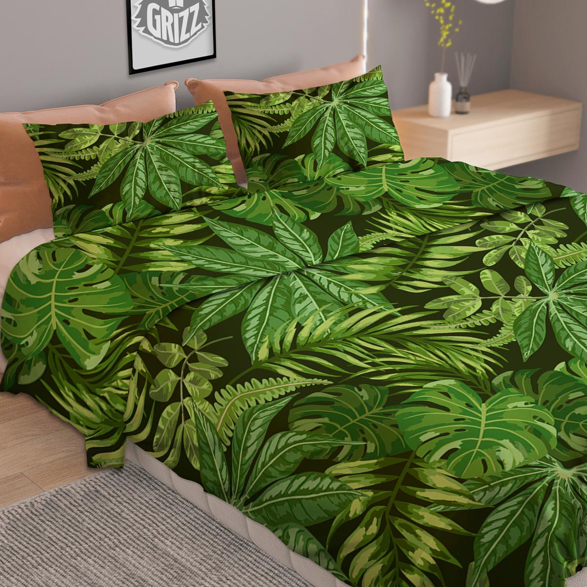 Hawaiian Summer Leaves Print Pattern Duvet Cover Bedding Set