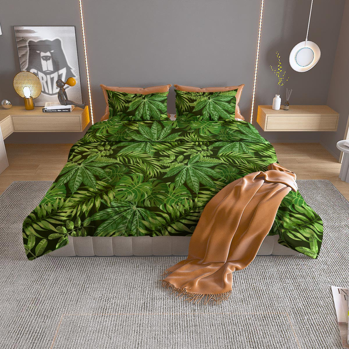 Hawaiian Summer Leaves Print Pattern Duvet Cover Bedding Set
