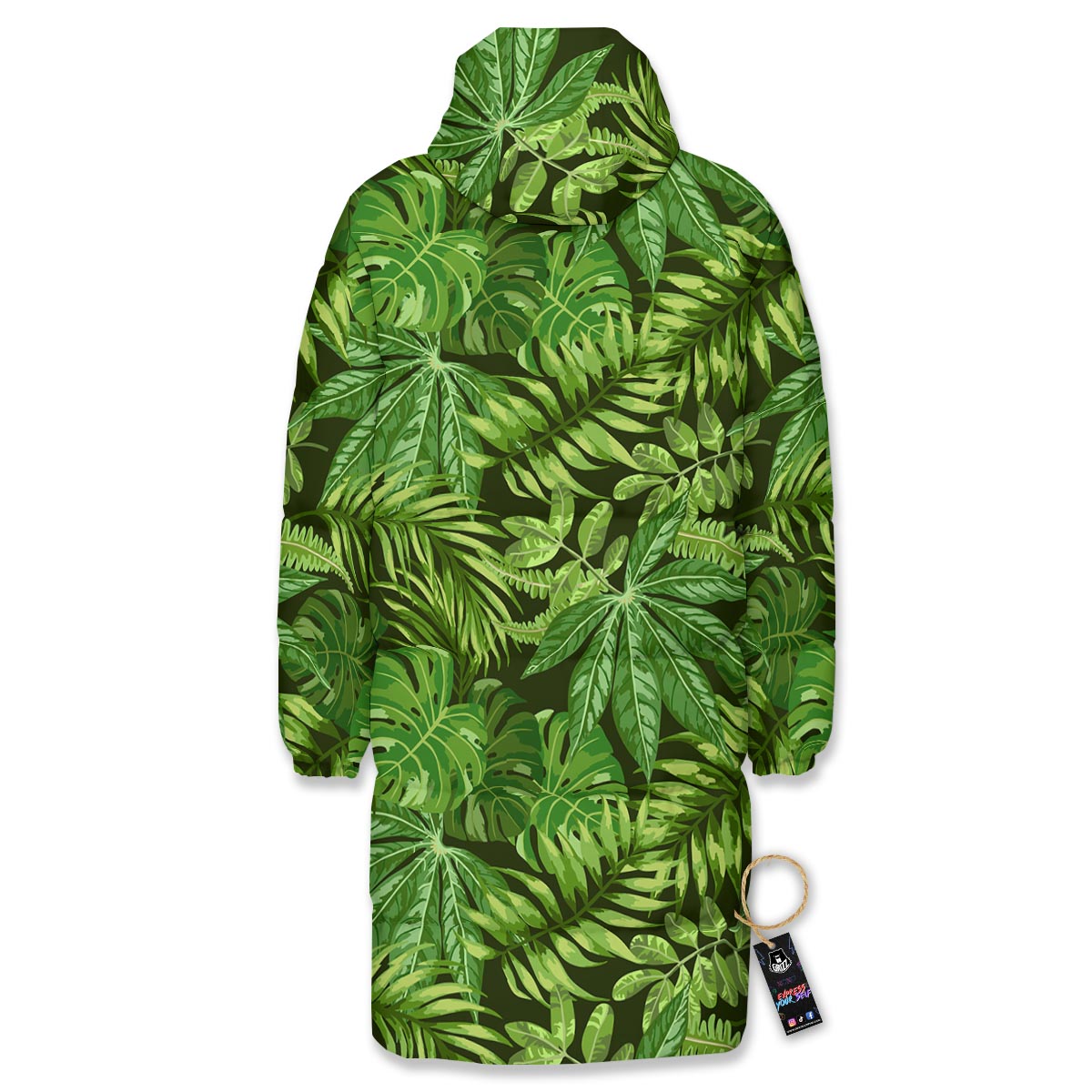 Hawaiian Summer Leaves Print Pattern Long Down Jacket-grizzshop