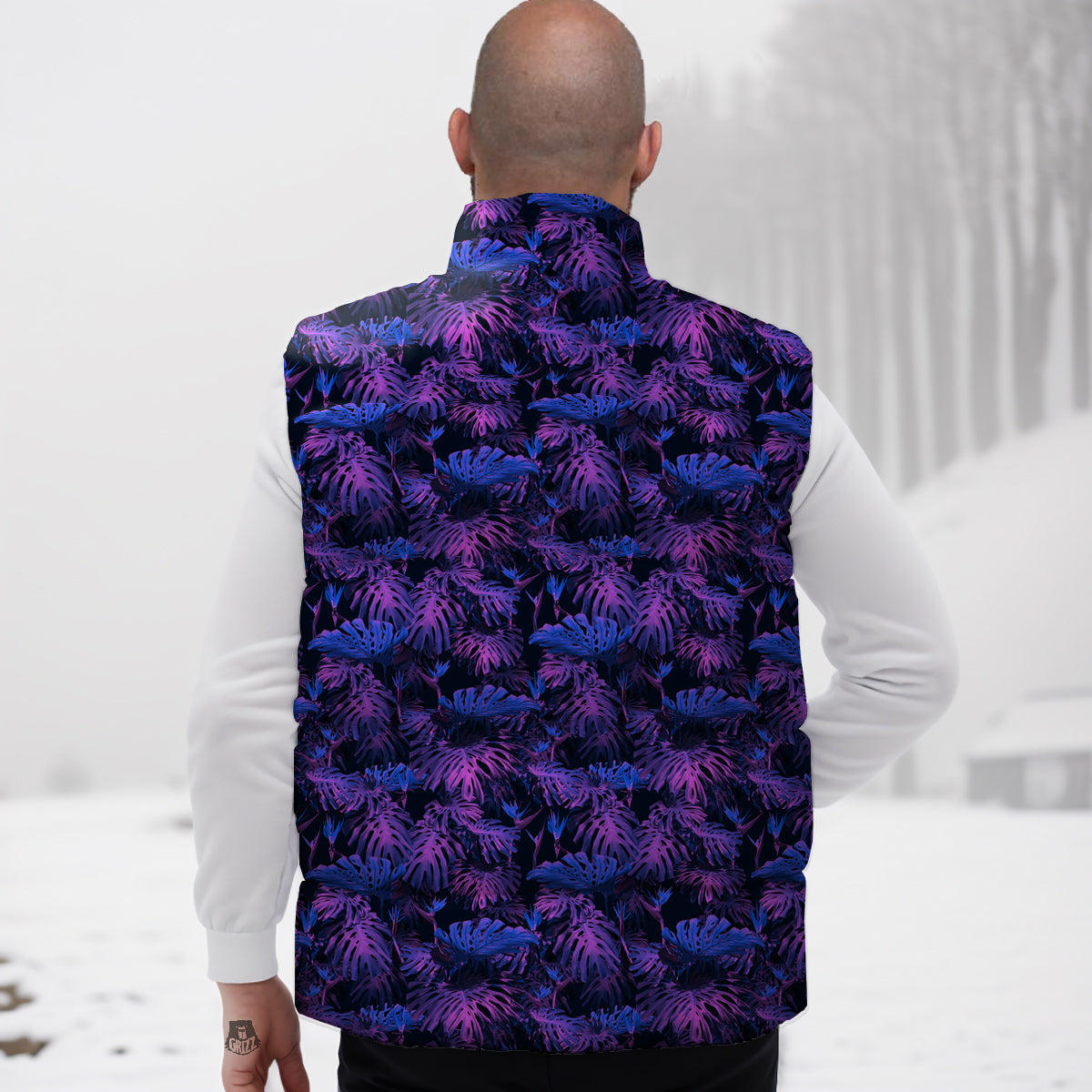 Hawaiian Tropical Dark Purple Print Pattern Down Vest-grizzshop