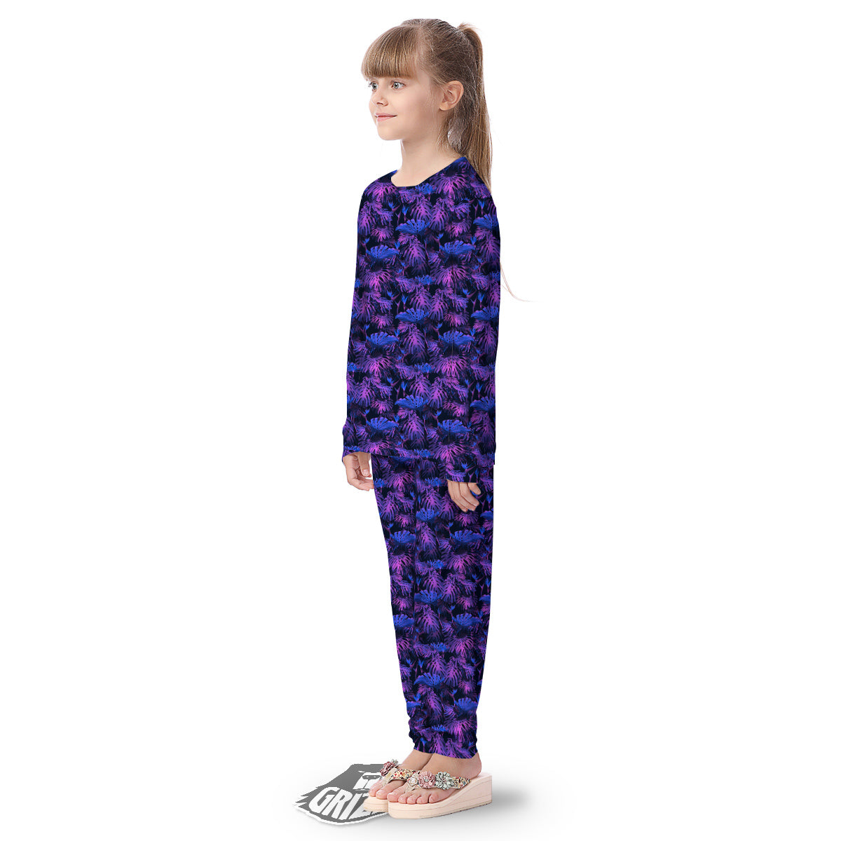 Hawaiian Tropical Dark Purple Print Pattern Kid's Pajamas-grizzshop