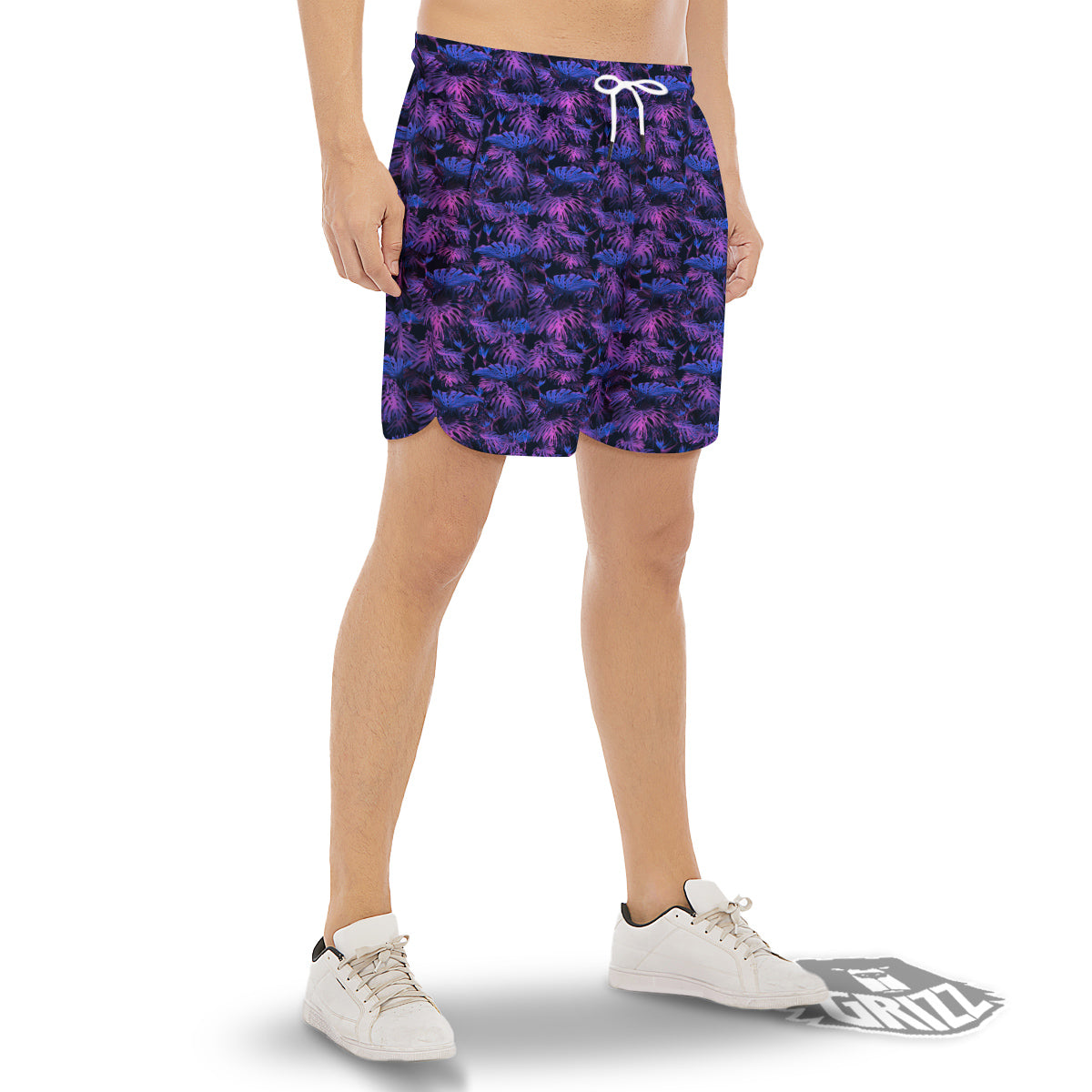 Hawaiian Tropical Dark Purple Print Pattern Men's Gym Shorts-grizzshop
