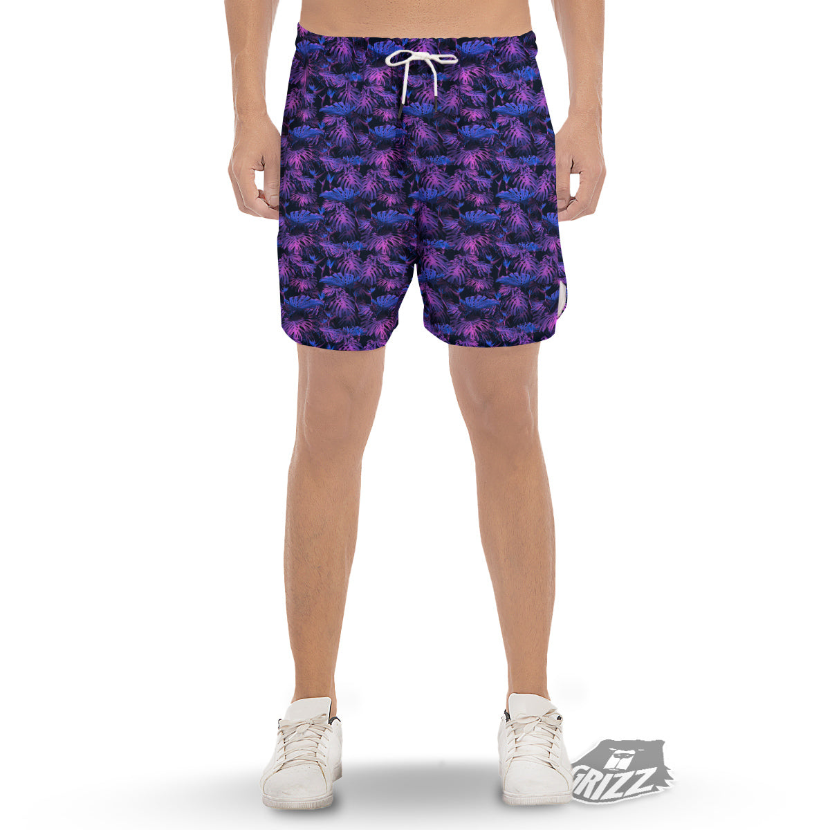 Hawaiian Tropical Dark Purple Print Pattern Men's Gym Shorts-grizzshop