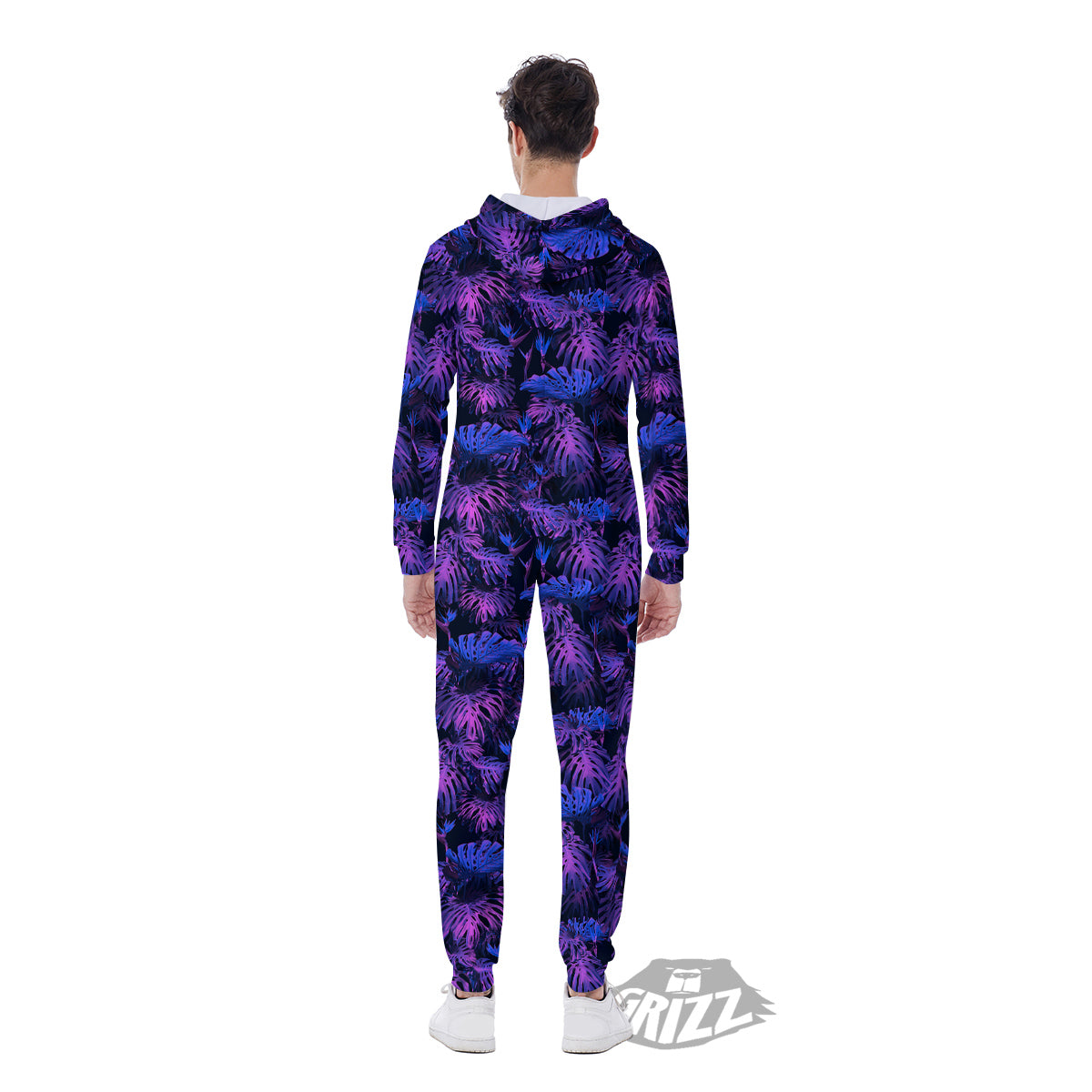 Hawaiian Tropical Dark Purple Print Pattern Men's Jumpsuit-grizzshop