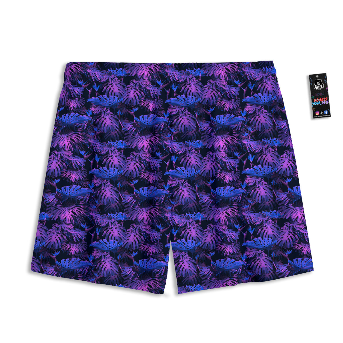 Hawaiian Tropical Dark Purple Print Pattern Mesh Shorts