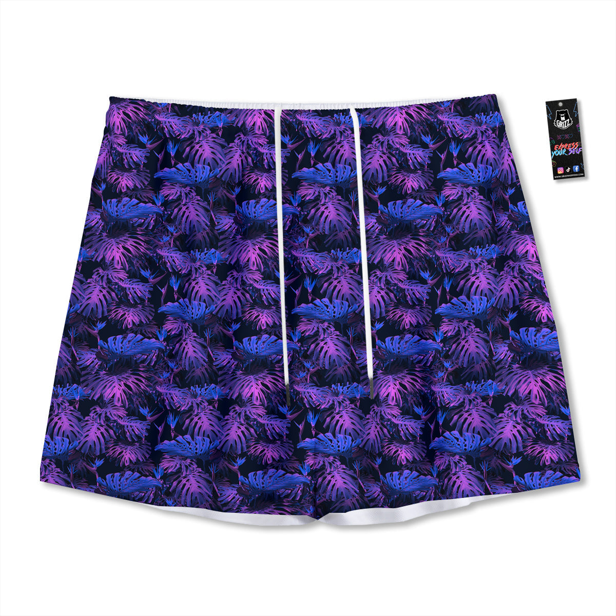 Hawaiian Tropical Dark Purple Print Pattern Mesh Shorts