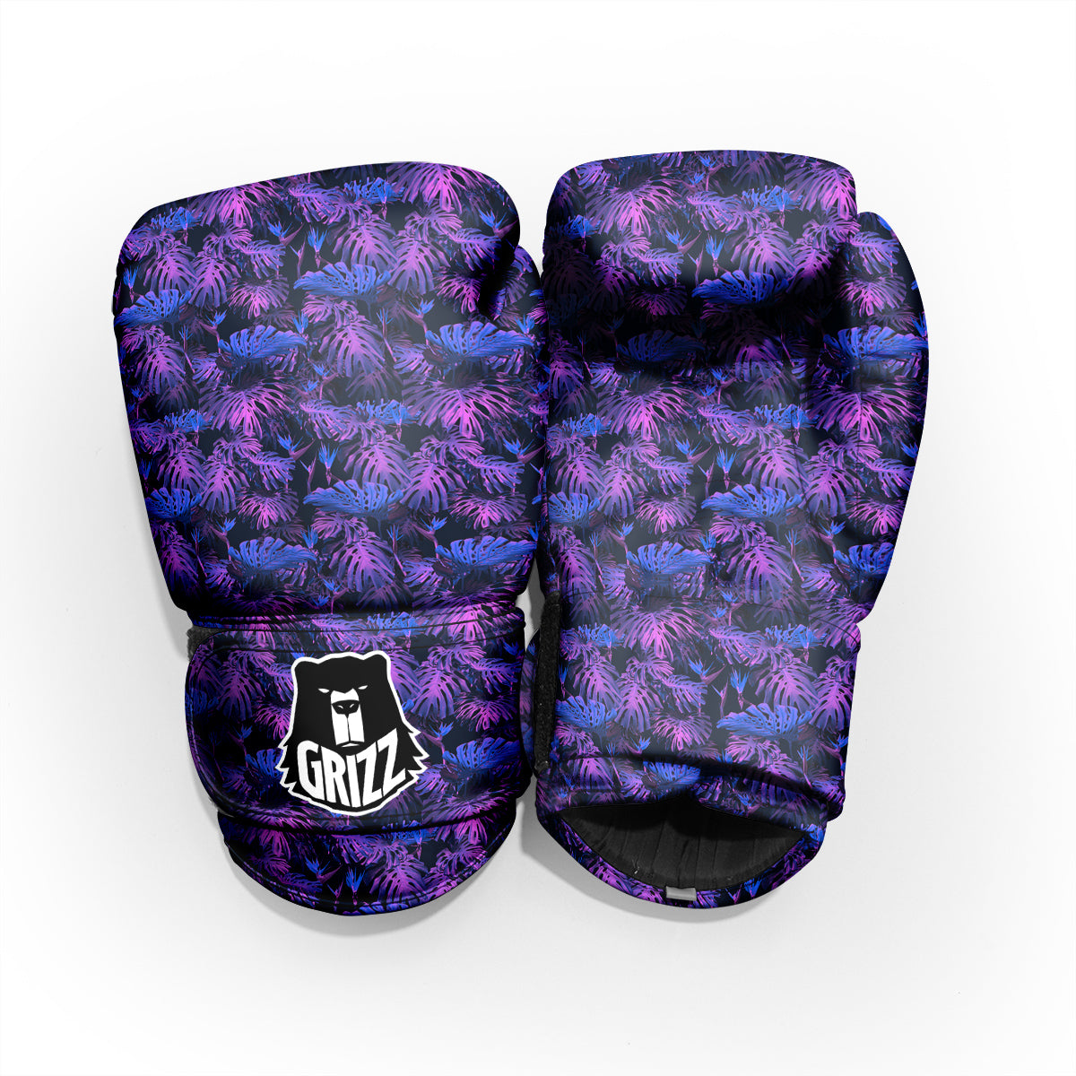 Hawaiian Tropical Dark Purple Print Pattern Sparring Gloves-grizzshop