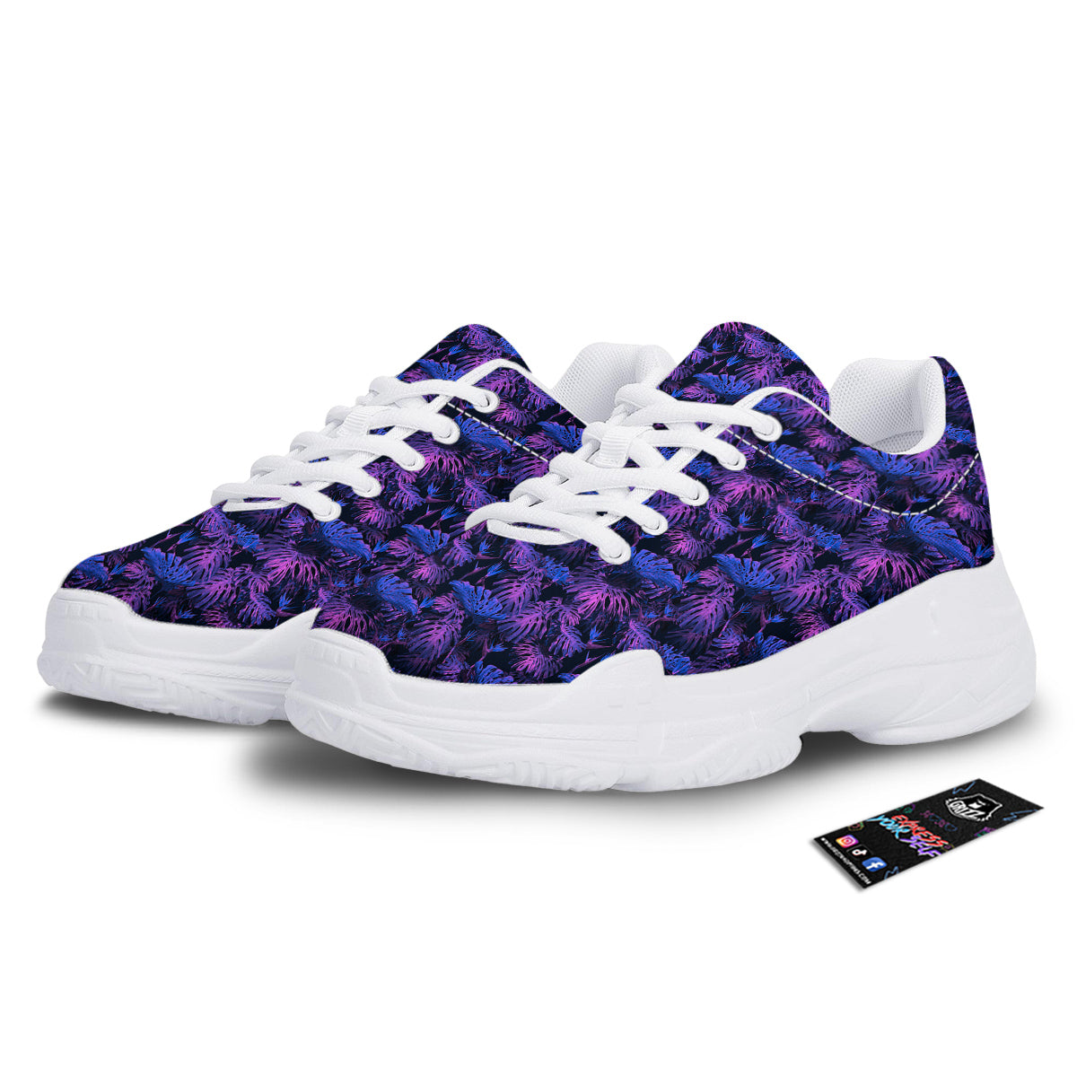Hawaiian Tropical Dark Purple Print Pattern White Chunky Shoes-grizzshop