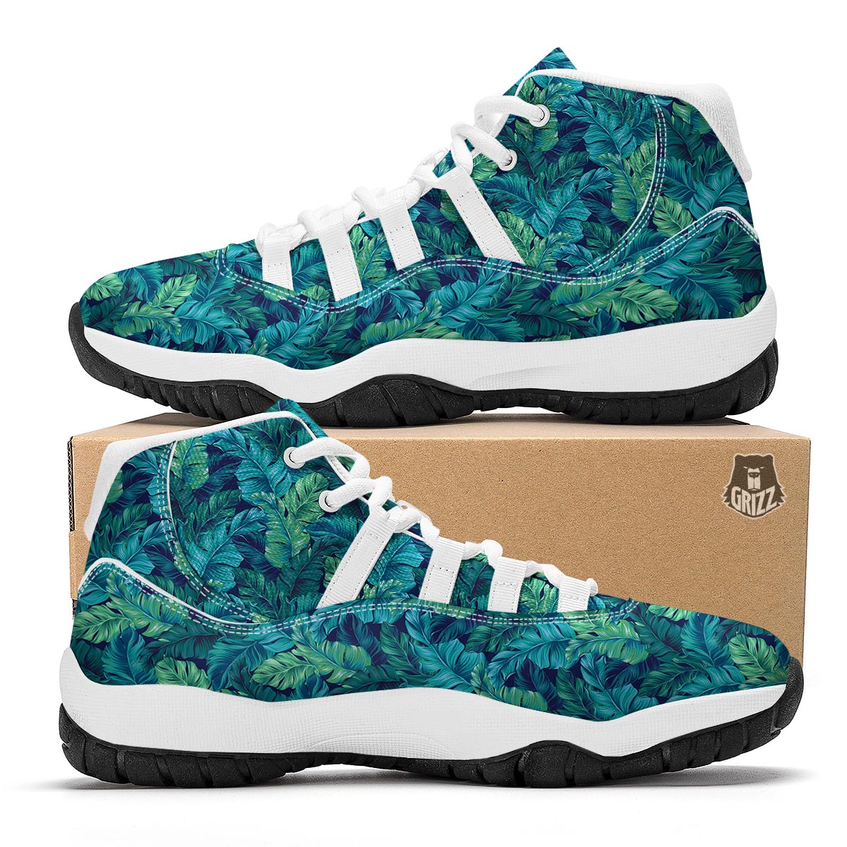 Hawaiian Tropical Palm Leaves Pattern Print White Bball Shoes-grizzshop