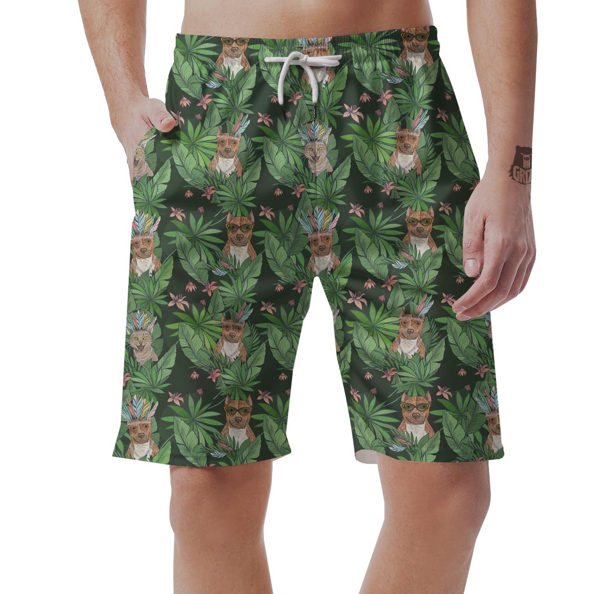 Hawaiian Tropical Pitbull Men's Shorts-grizzshop