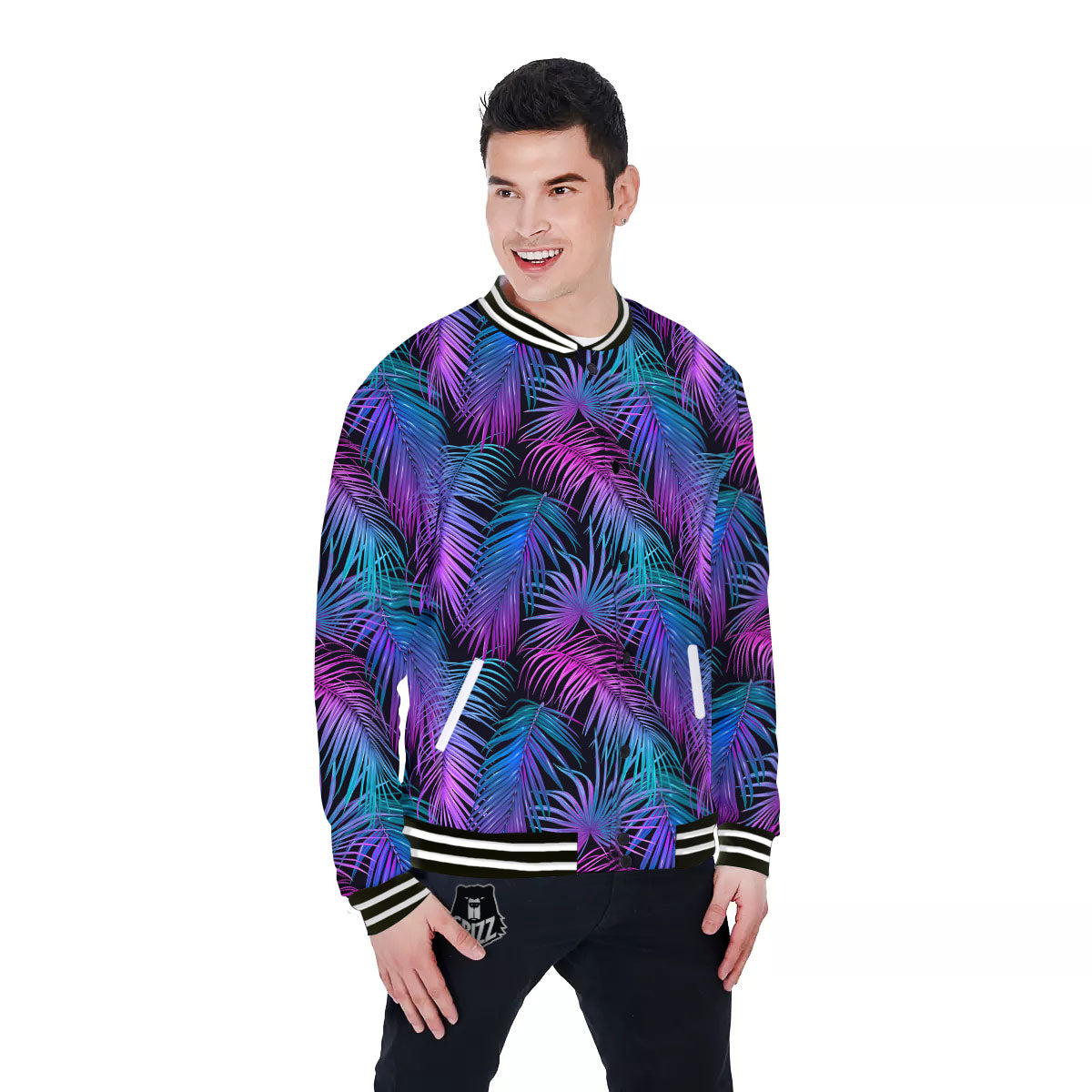 Hawaiian Tropical Purple Print Pattern Baseball Jacket-grizzshop