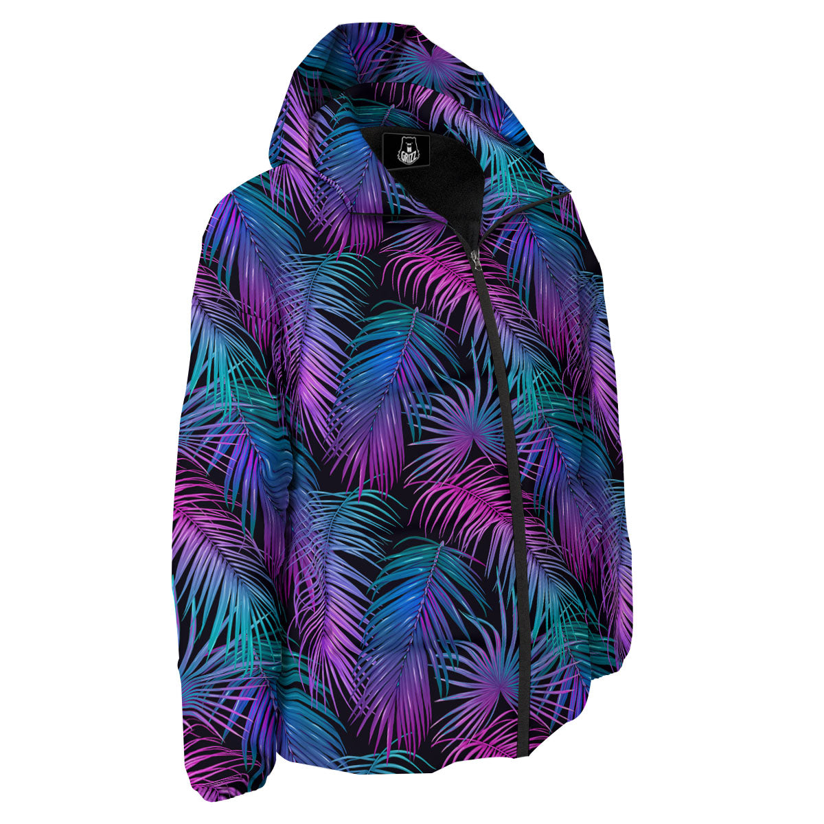 Hawaiian Tropical Purple Print Pattern Down Jacket-grizzshop