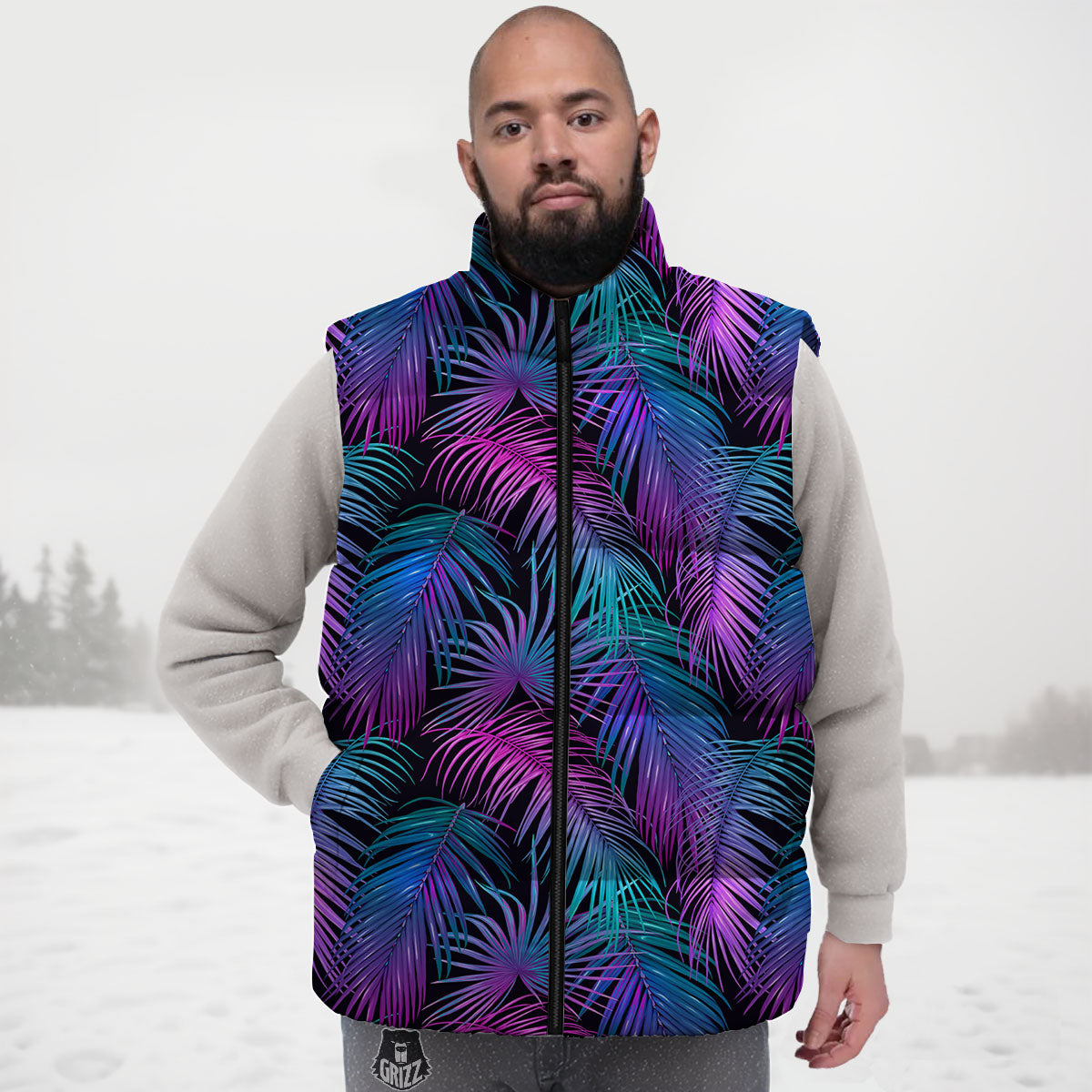 Hawaiian Tropical Purple Print Pattern Down Vest-grizzshop