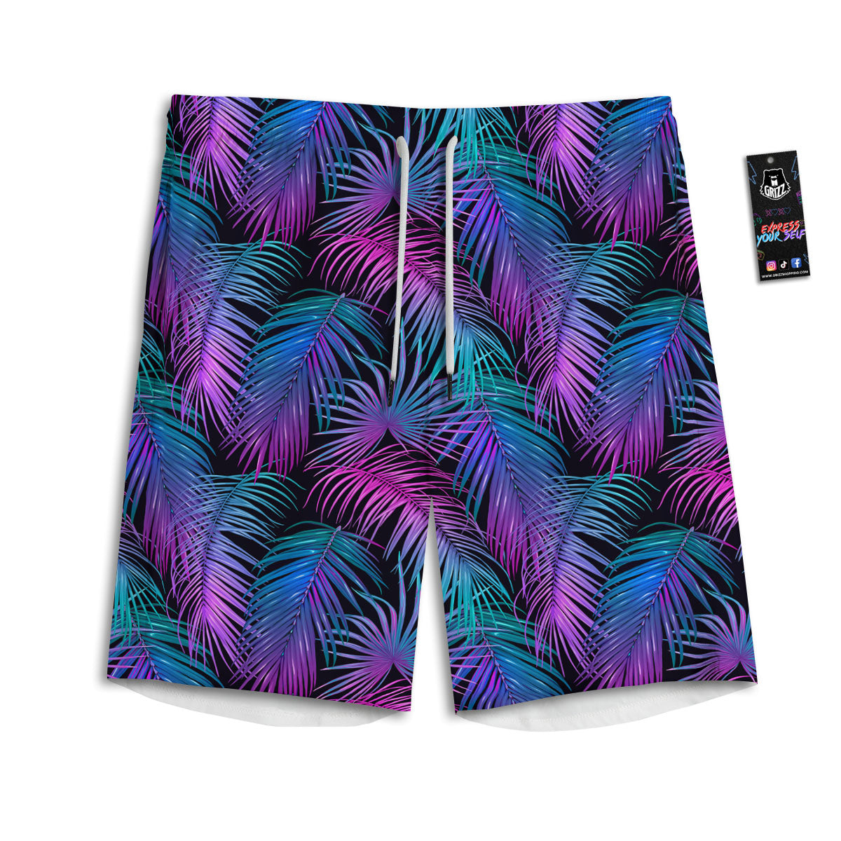 Hawaiian Tropical Purple Print Pattern Men's Athletic Shorts