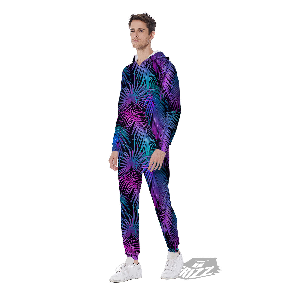 Hawaiian Tropical Purple Print Pattern Men's Jumpsuit-grizzshop