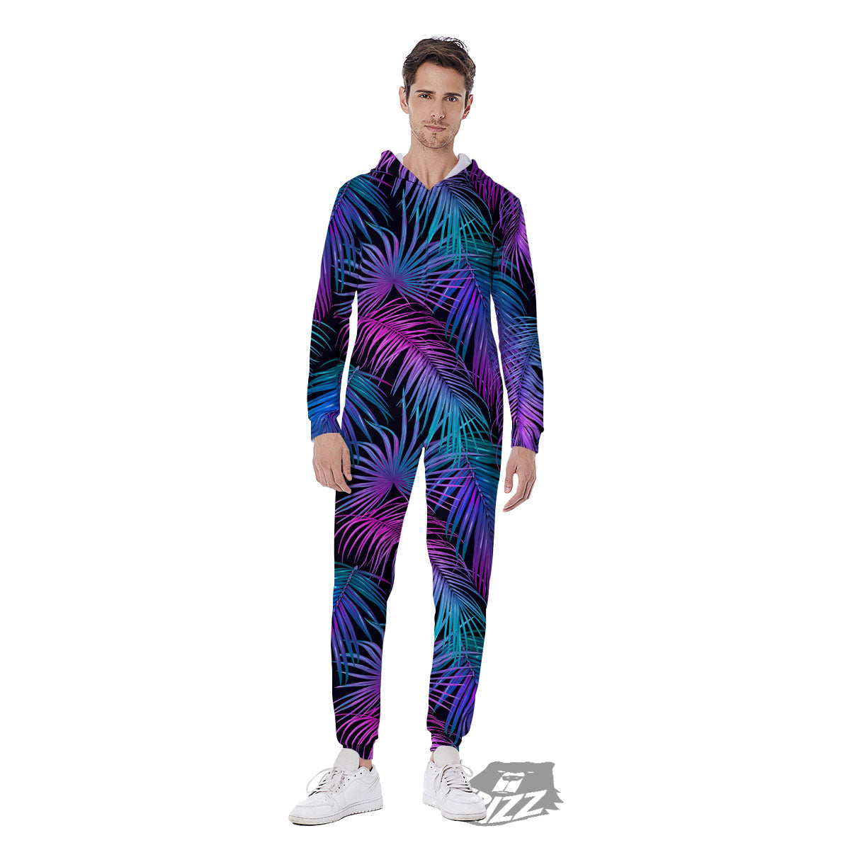 Hawaiian Tropical Purple Print Pattern Men's Jumpsuit-grizzshop