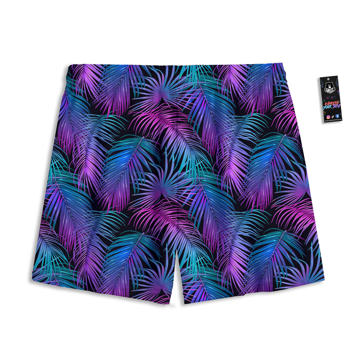 Hawaiian Tropical Purple Print Pattern Mesh Shorts