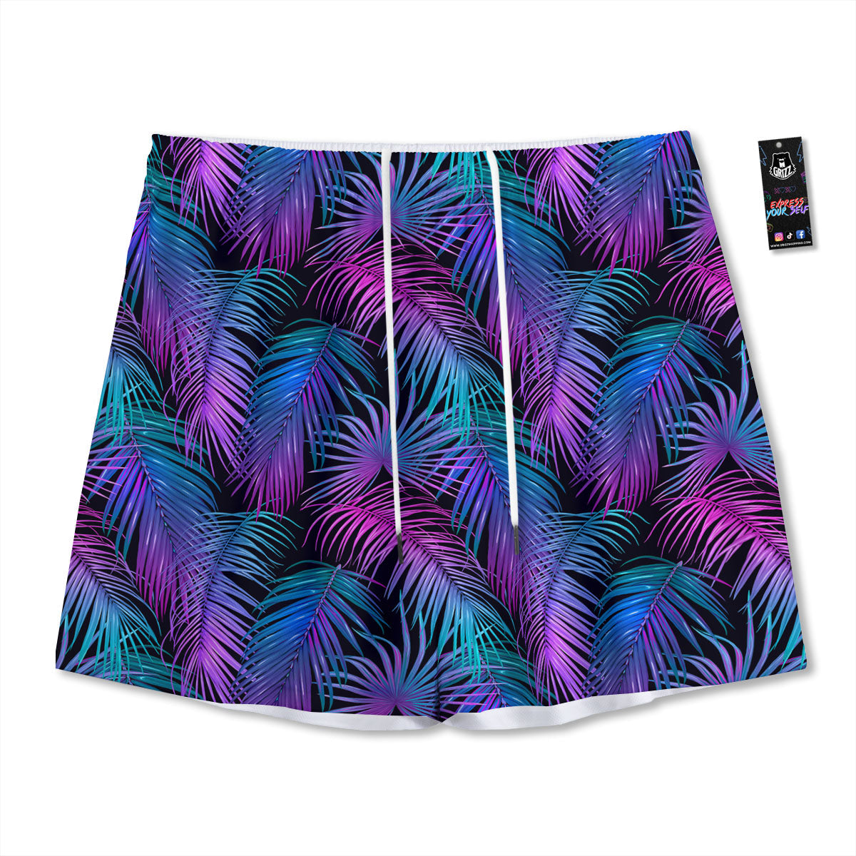 Hawaiian Tropical Purple Print Pattern Mesh Shorts