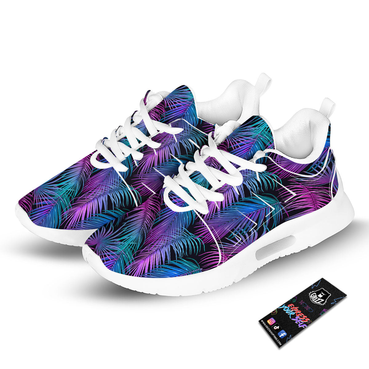Hawaiian Tropical Purple Print Pattern Tennis Shoes-grizzshop