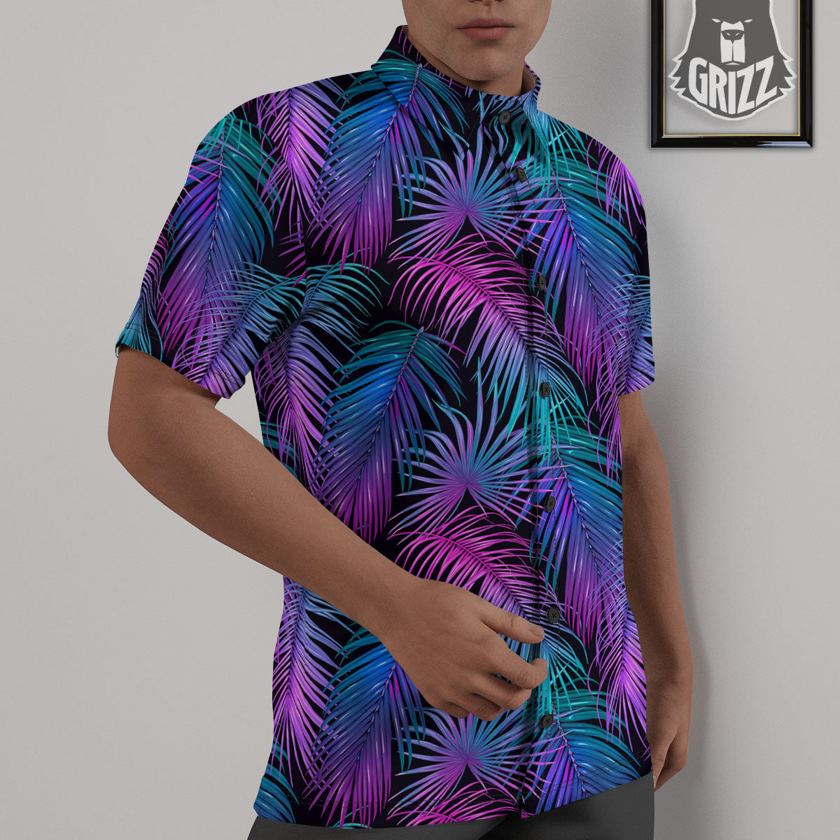 Hawaiian Tropical Purple Print Pattern Untucked Shirts-grizzshop