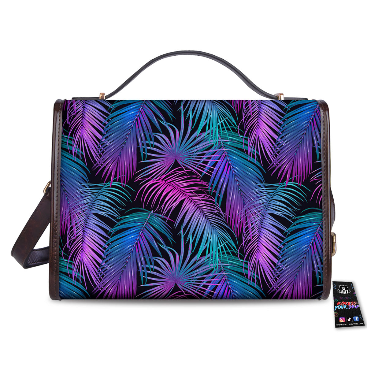 Hawaiian Tropical Purple Print Pattern Women's Satchel Bag-grizzshop