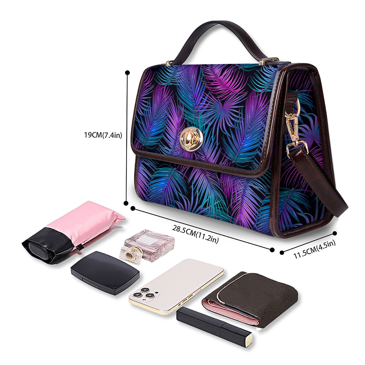 Hawaiian Tropical Purple Print Pattern Women's Satchel Bag-grizzshop