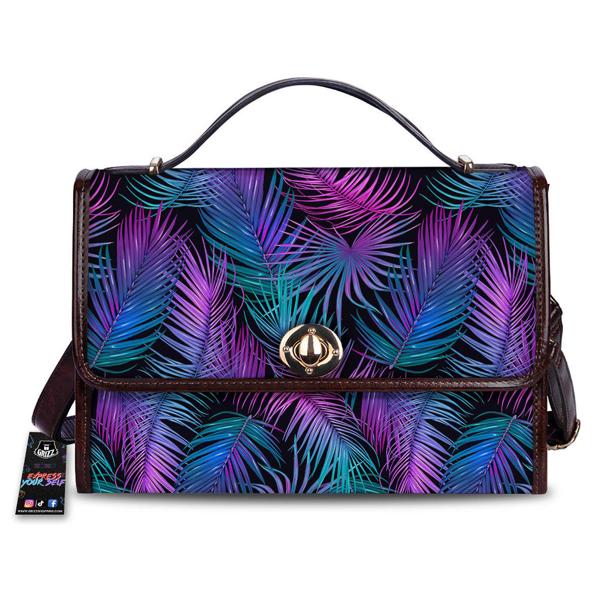 Hawaiian Tropical Purple Print Pattern Women's Satchel Bag-grizzshop