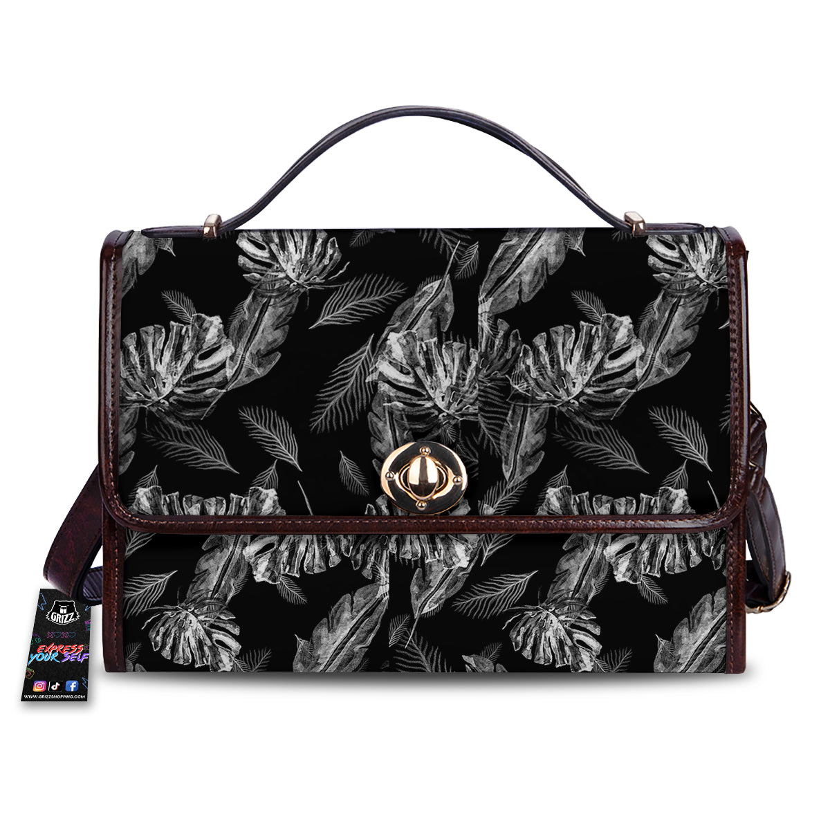 Hawaiian Black And White Print Pattern Women's Satchel Bag