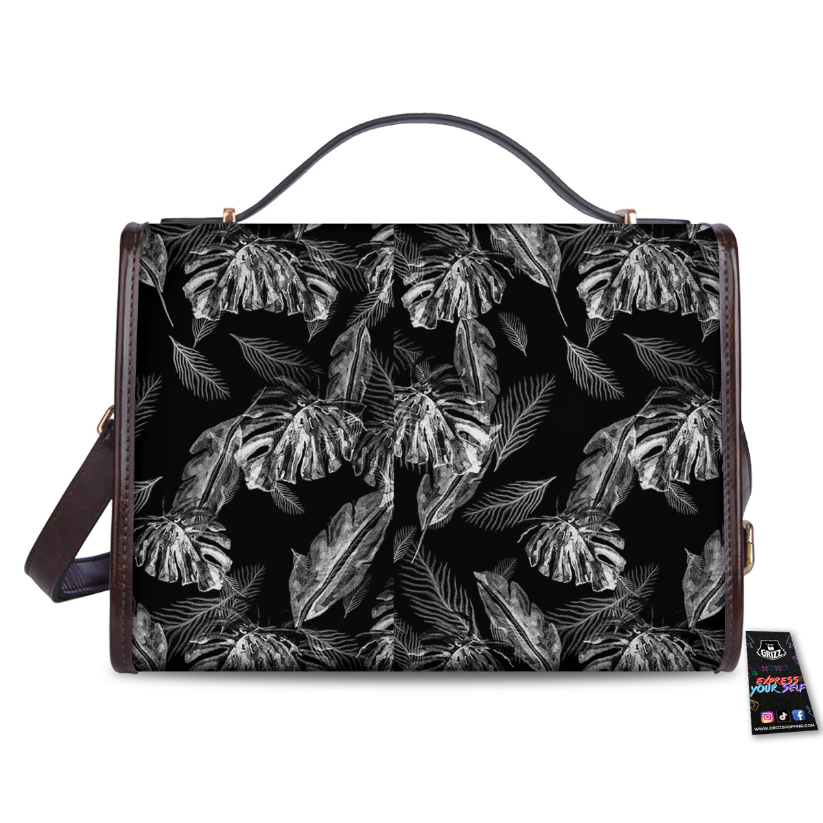 Hawaiian Black And White Print Pattern Women's Satchel Bag