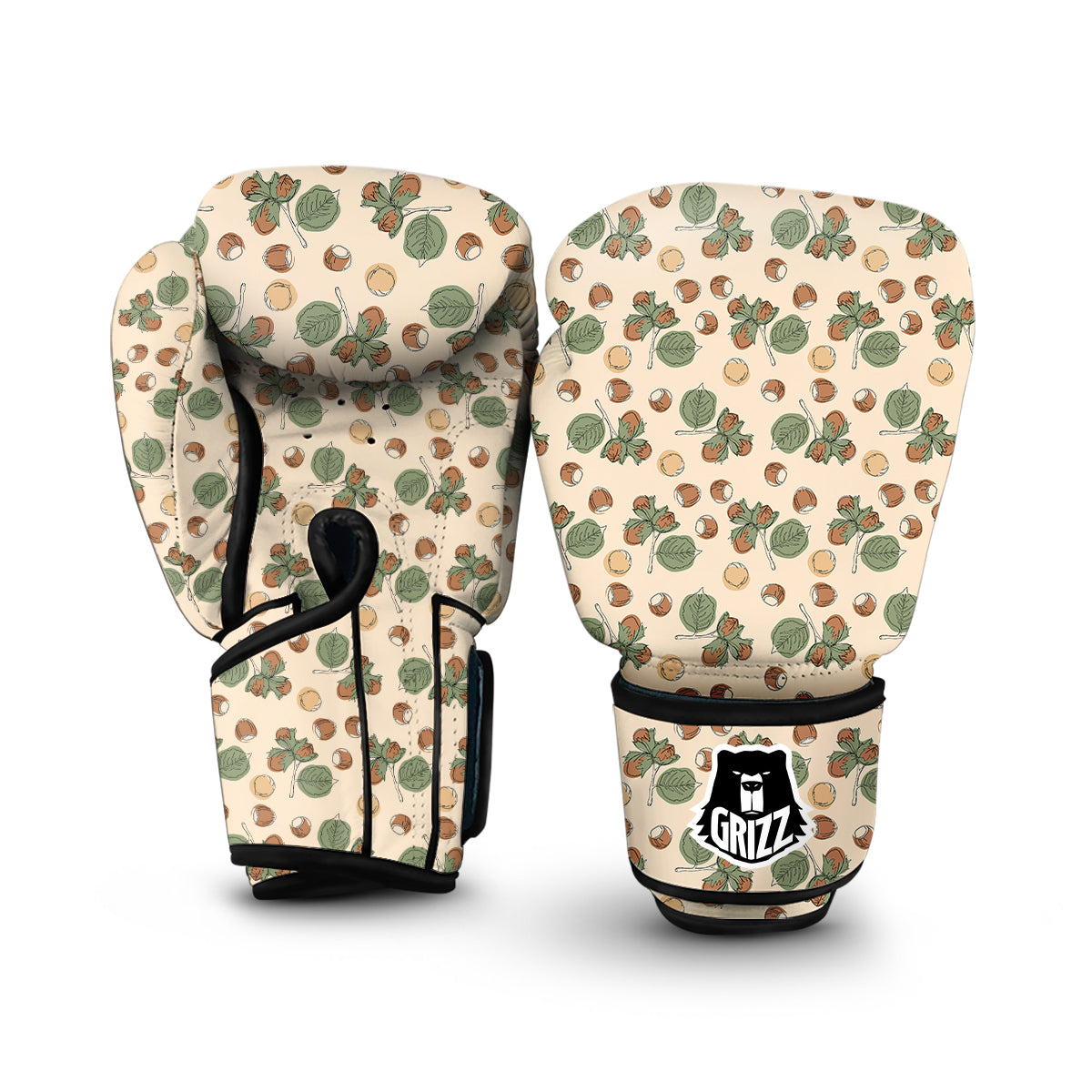 Hazelnuts And Leaf Print Pattern Boxing Gloves-grizzshop