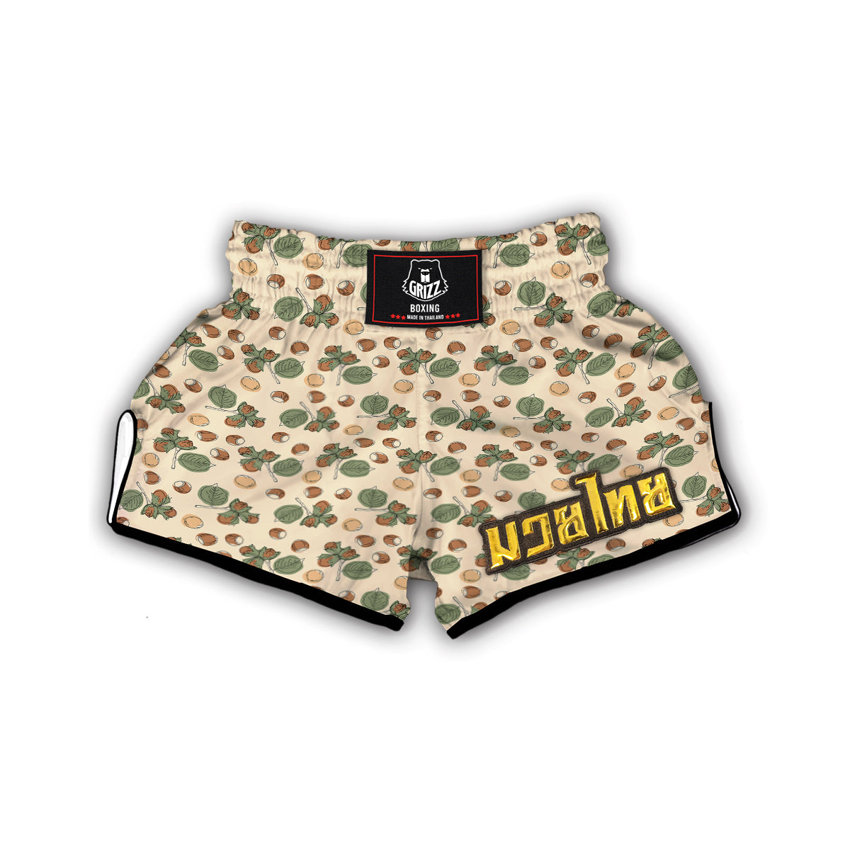 Hazelnuts And Leaf Print Pattern Muay Thai Boxing Shorts-grizzshop