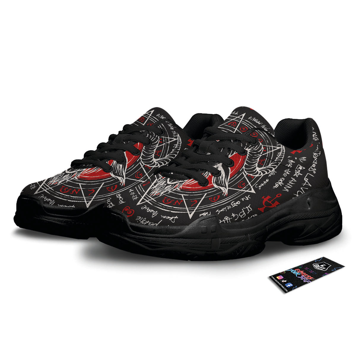 Head Of a Horned Goat Print Black Chunky Shoes-grizzshop
