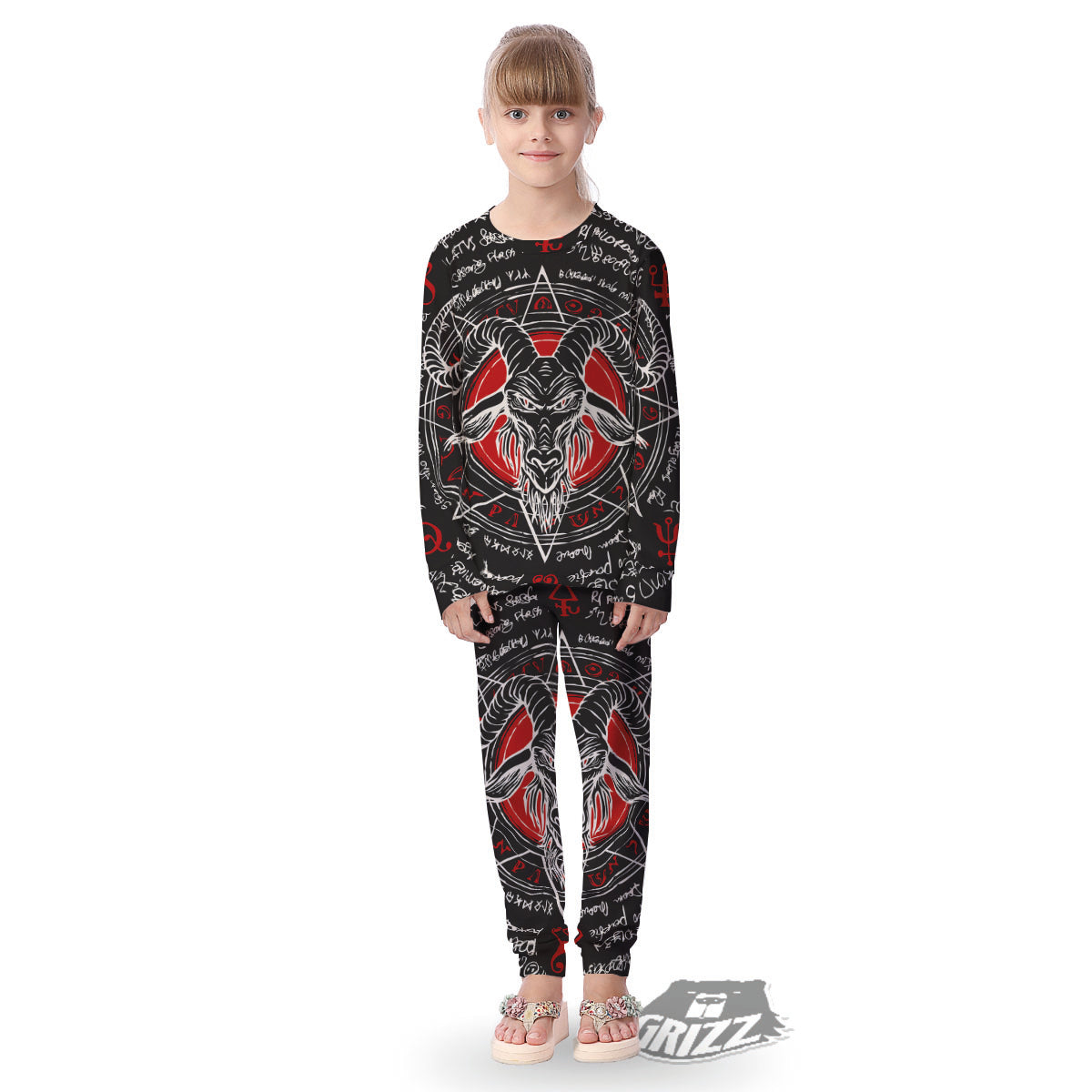 Head Of a Horned Goat Print Kid's Pajamas-grizzshop