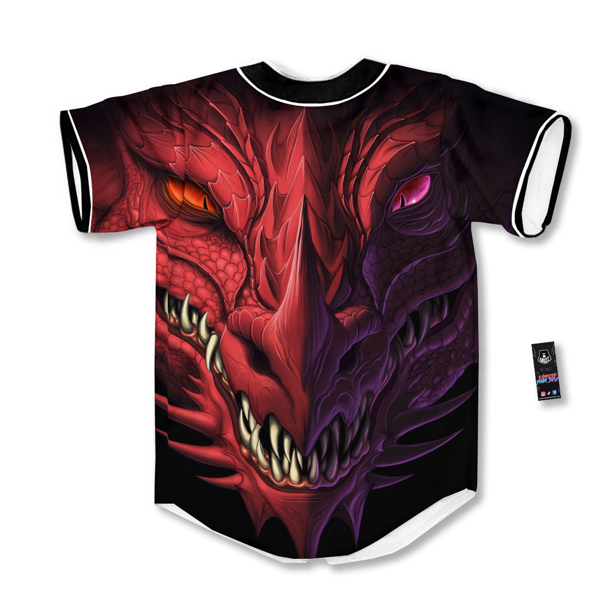 Head Red Dragon Print Baseball Jersey-grizzshop
