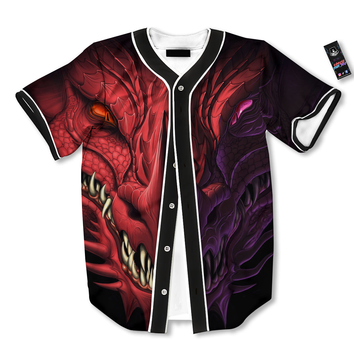 Head Red Dragon Print Baseball Jersey-grizzshop