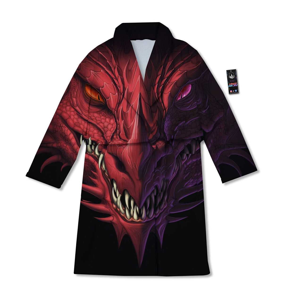 Head Red Dragon Print Bathrobe-grizzshop