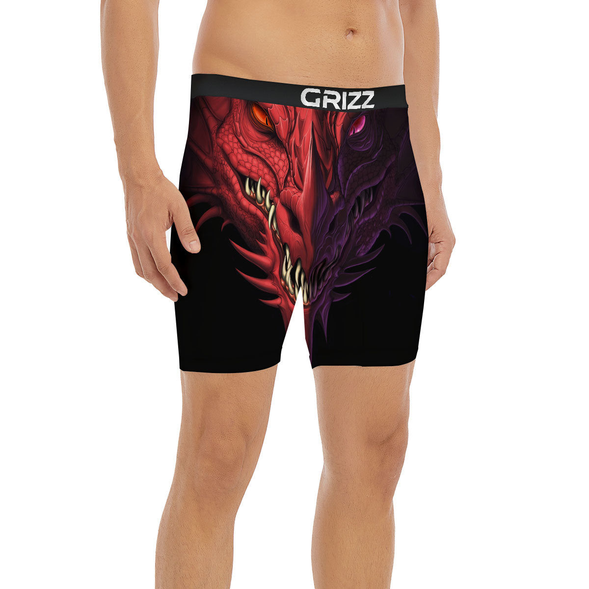 Head Red Dragon Print Boxer Briefs-grizzshop