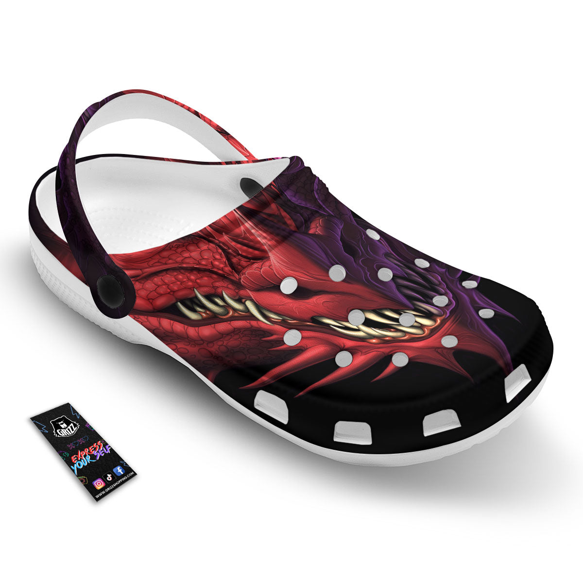 Head Red Dragon Print Clog-grizzshop