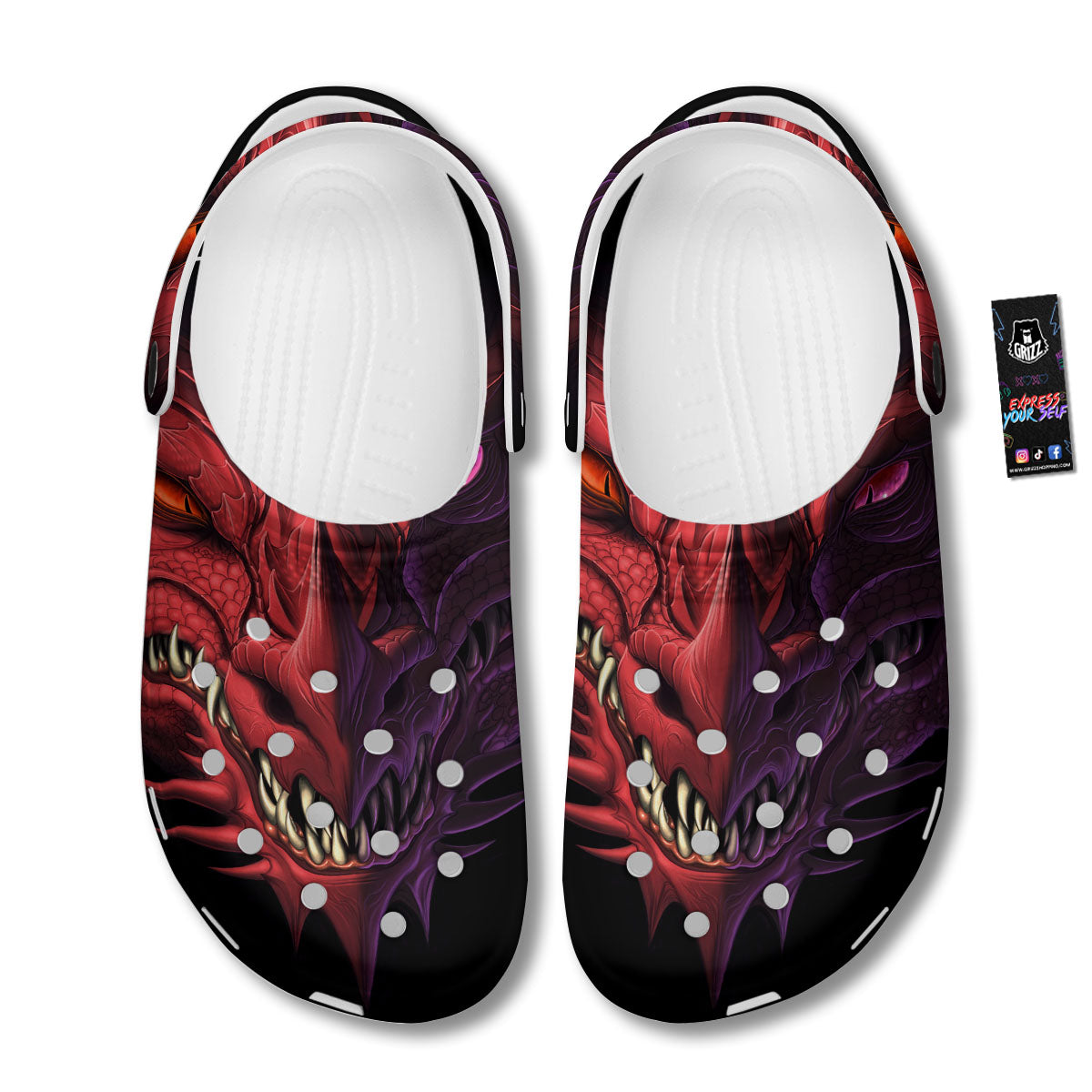 Head Red Dragon Print Clog-grizzshop