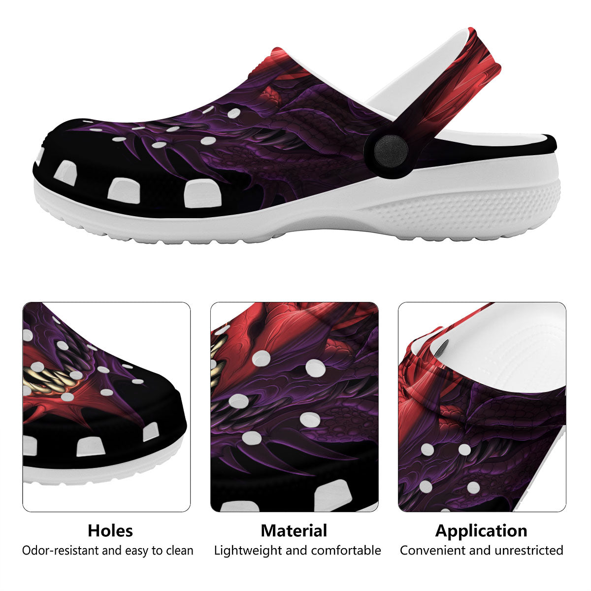 Head Red Dragon Print Clog-grizzshop