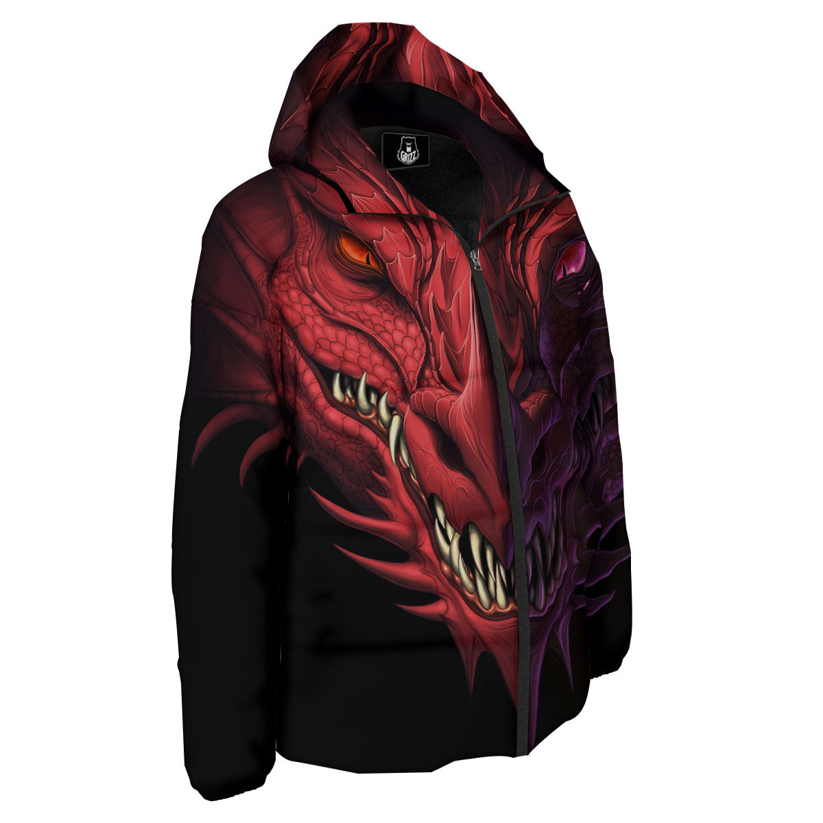 Head Red Dragon Print Down Jacket-grizzshop