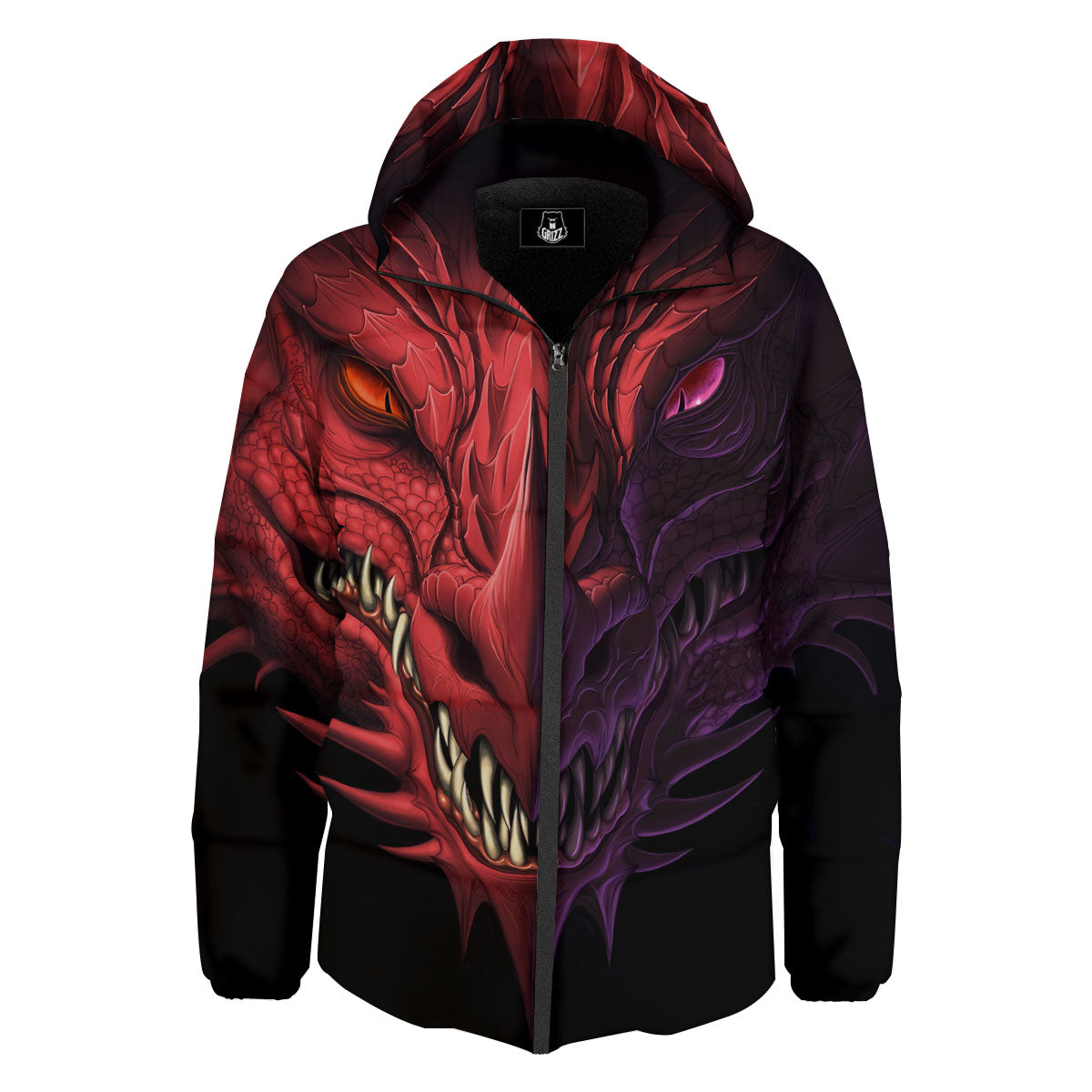 Head Red Dragon Print Down Jacket-grizzshop