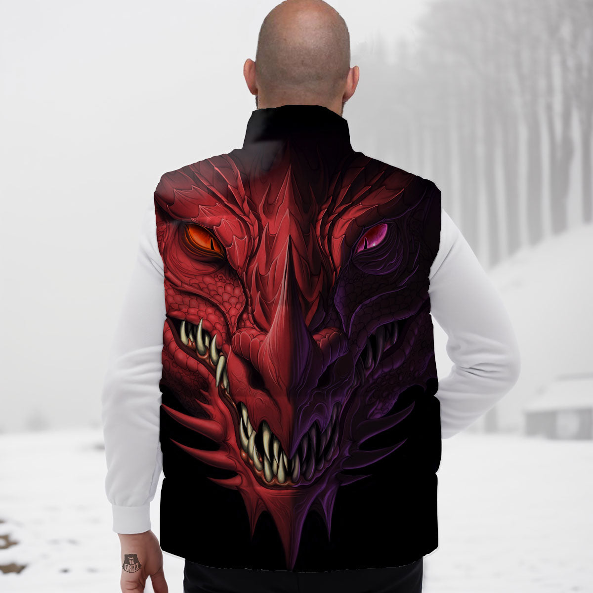 Head Red Dragon Print Down Vest