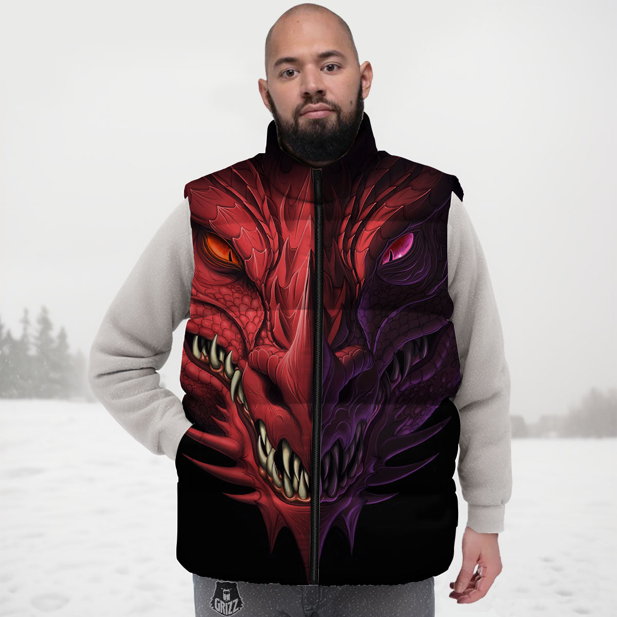 Head Red Dragon Print Down Vest