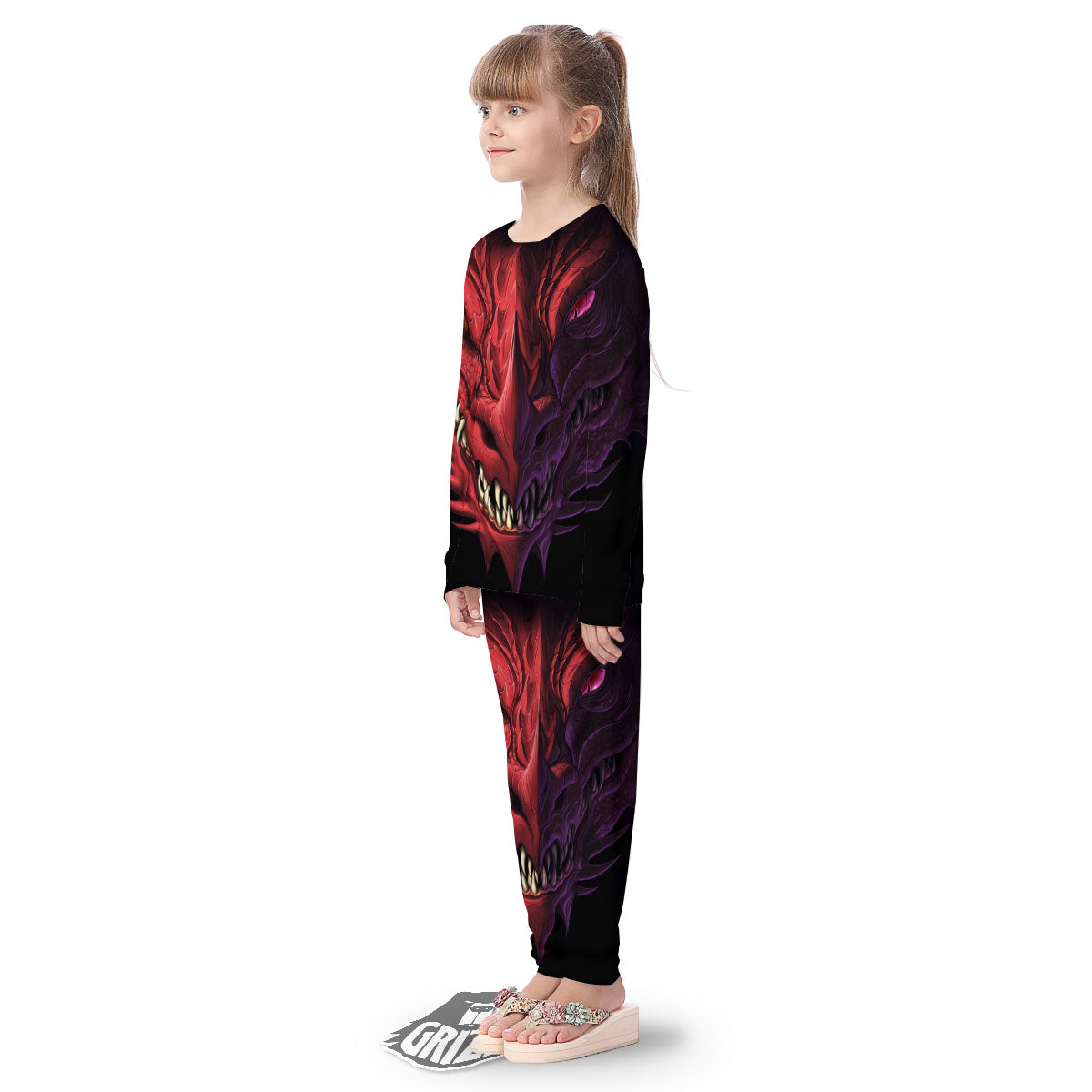 Head Red Dragon Print Kid's Pajamas-grizzshop