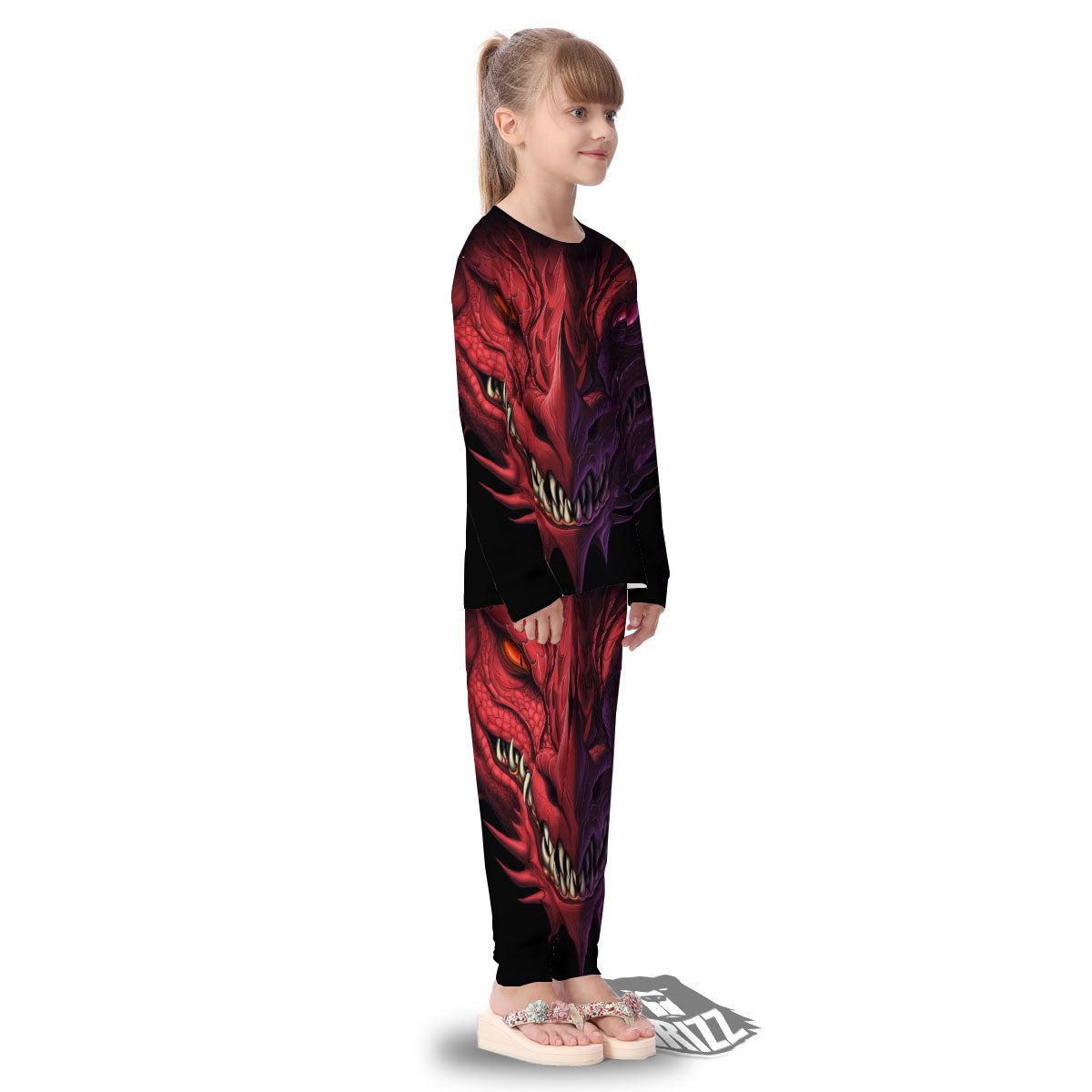 Head Red Dragon Print Kid's Pajamas-grizzshop