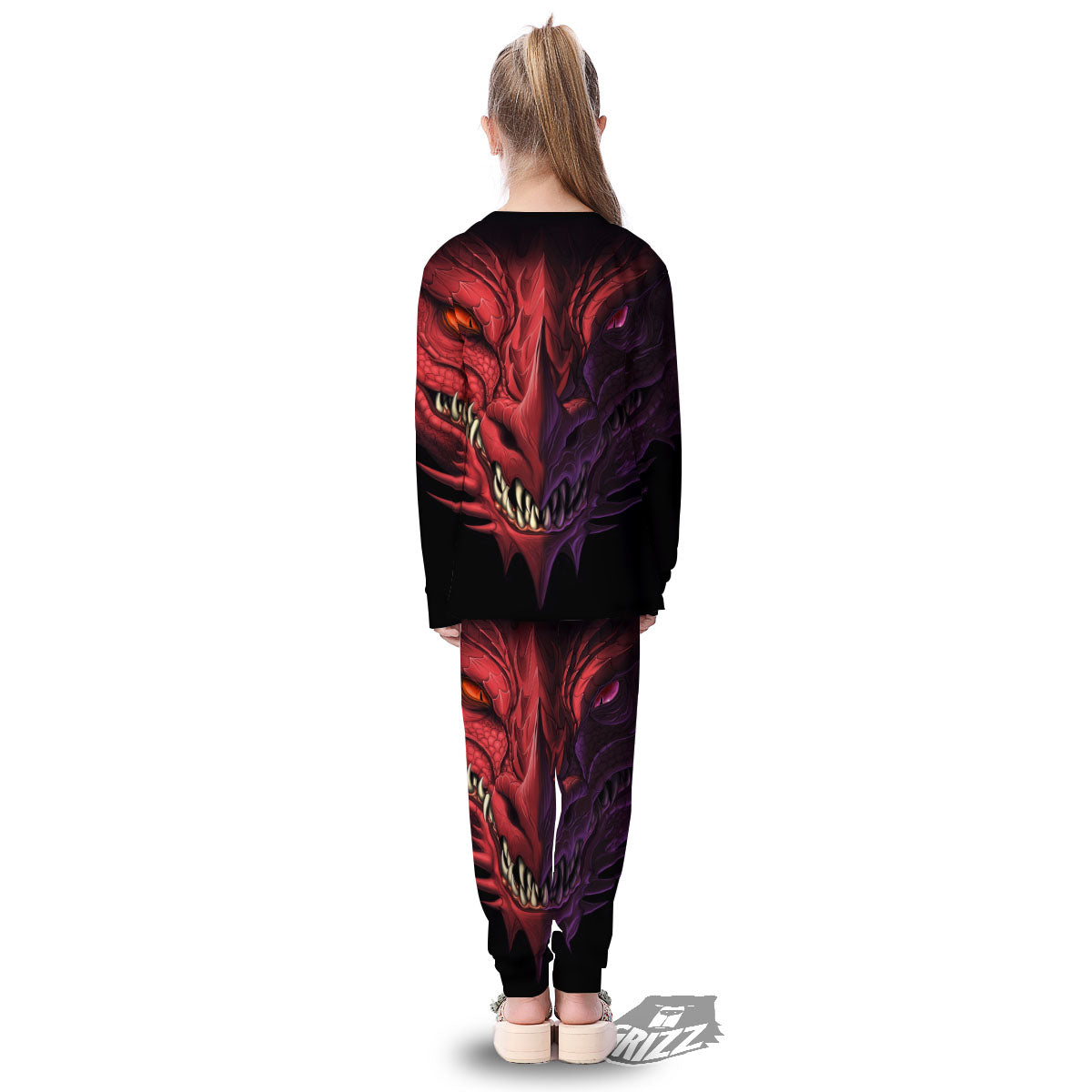 Head Red Dragon Print Kid's Pajamas-grizzshop