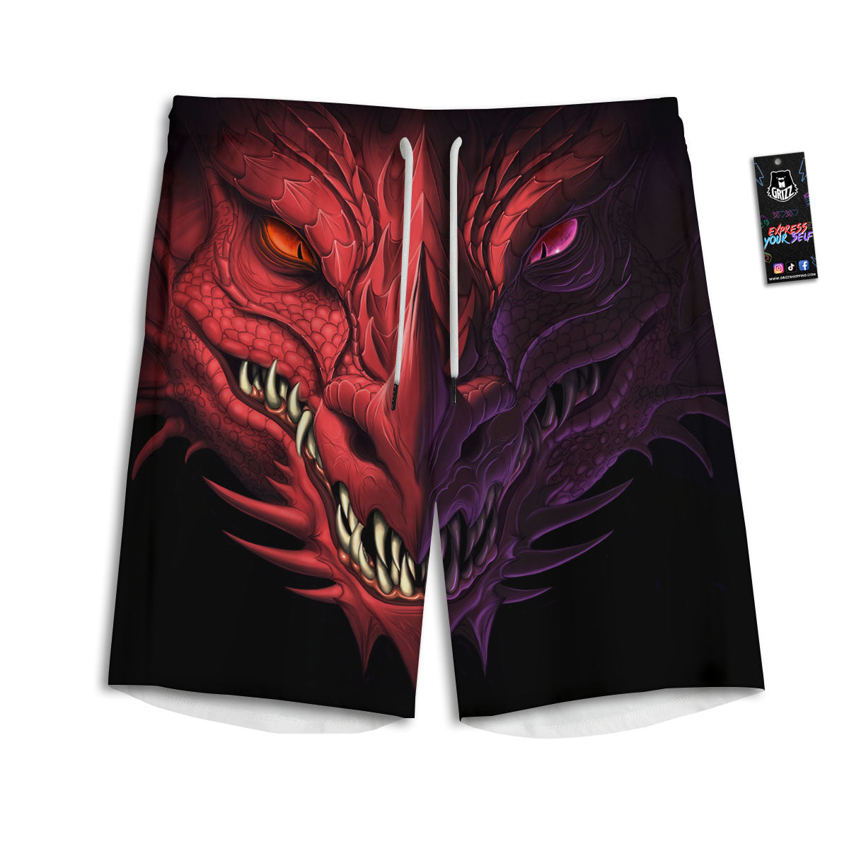 Head Red Dragon Print Men's Athletic Shorts
